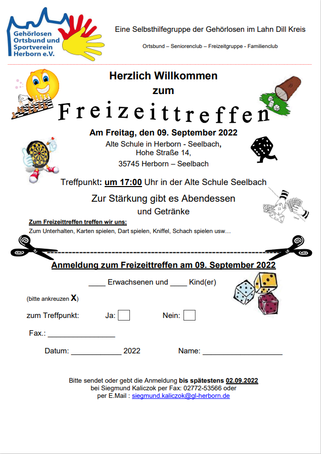 9 sep Freizeittreffen