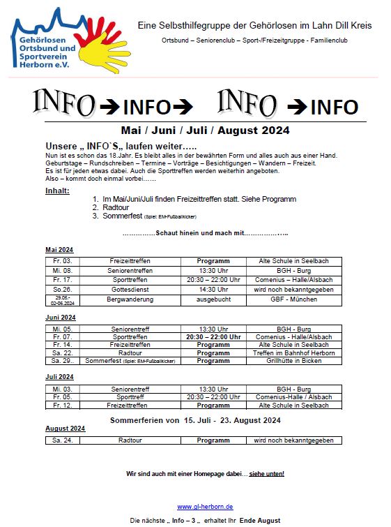 Info Mai bis August 2024